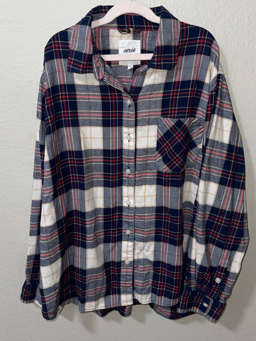 aerie Women’s Plaid Button Up Top - Navy, White & Gray